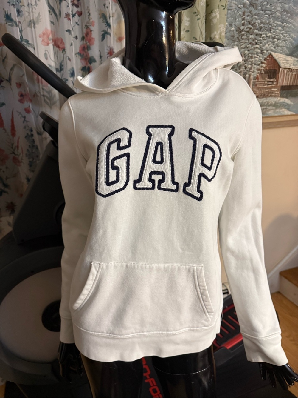 GAP Women's Cream Hoodie with Navy Logo
